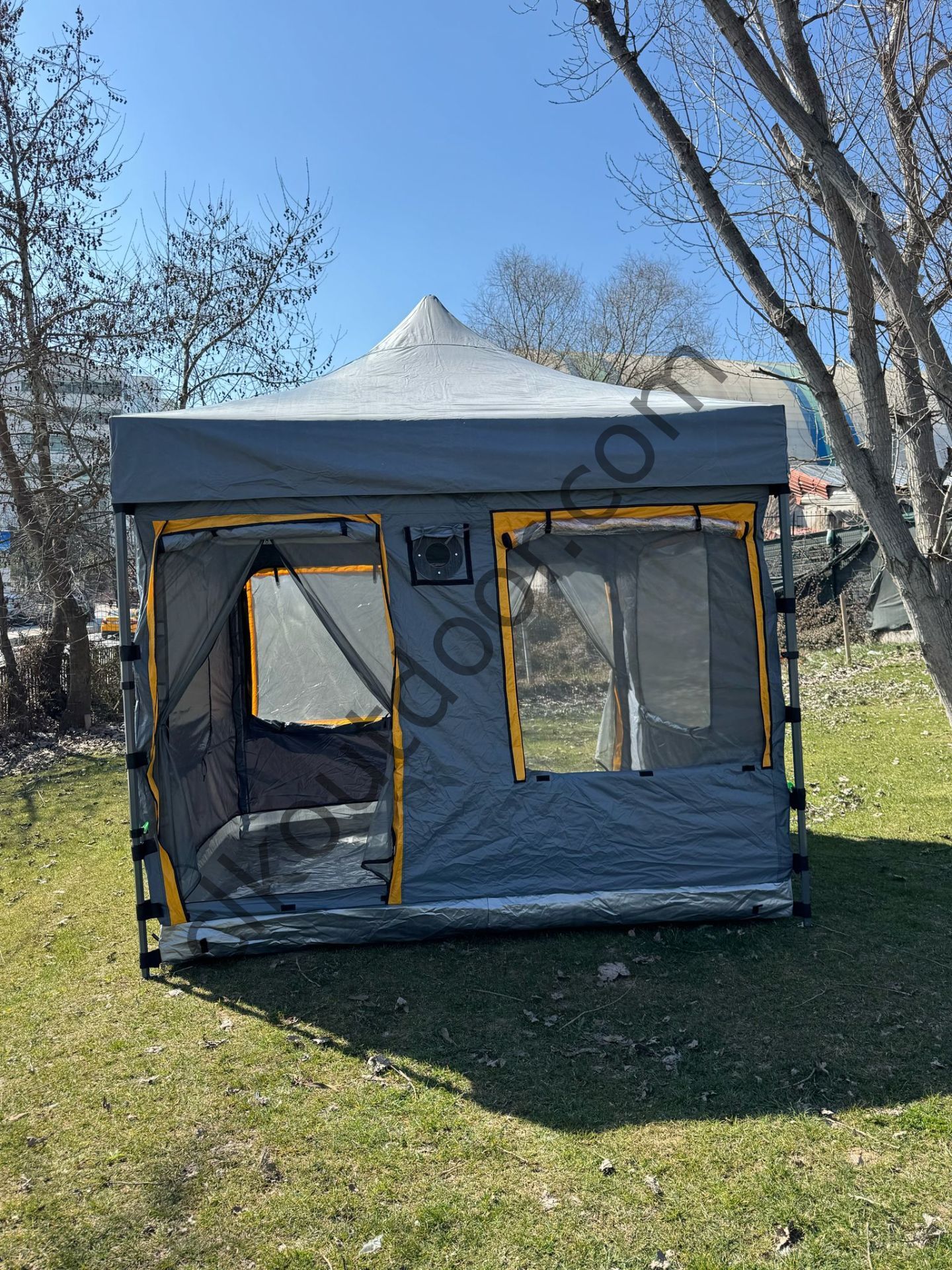 CLK 3x3 Metre 30 mm Profil Yeni Nesil 2 Kapı 4 Sineklikli  Portatif Katlanır Portatif Gazebo Kamp Çadır Gri