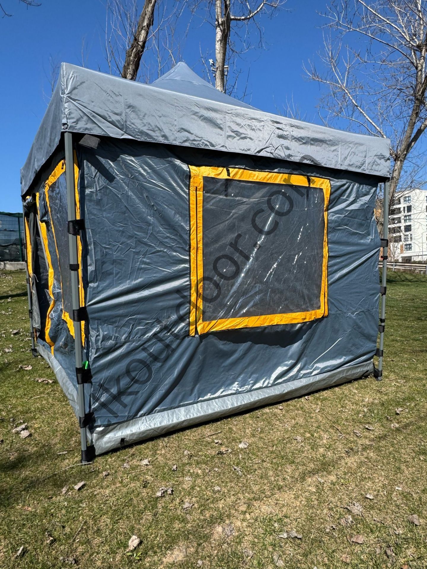 CLK 3x3 Metre 30 mm Profil Yeni Nesil 2 Kapı 4 Sineklikli  Portatif Katlanır Portatif Gazebo Kamp Çadır Gri